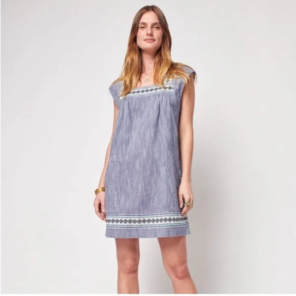 Faherty Hailee Dress In Navy Jacquard - Size Xxs